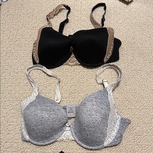 Soma Embraceable Demi Bra w/ Lace Trim- Black and Gray
